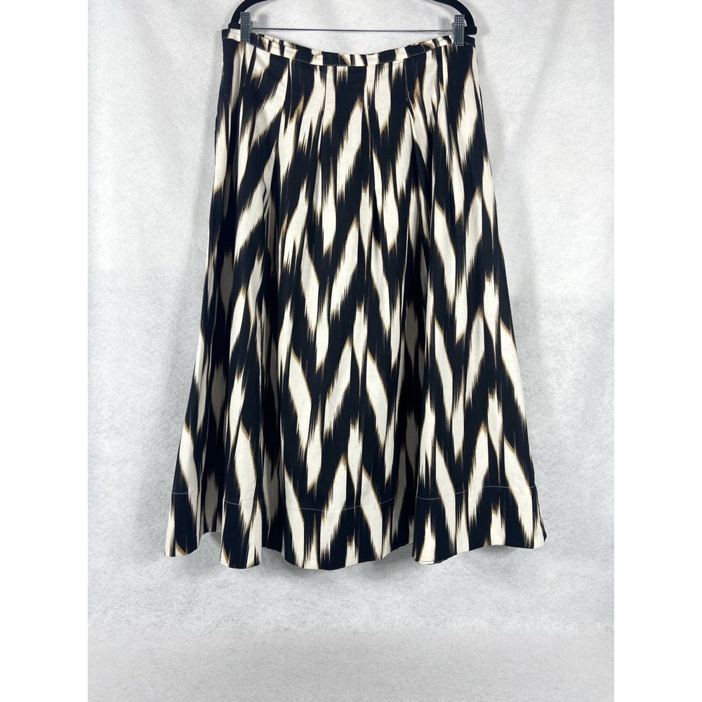 Banana Republic Women's Skirt 14 Black Brown A-Line Pleated Geometric Midi Linen